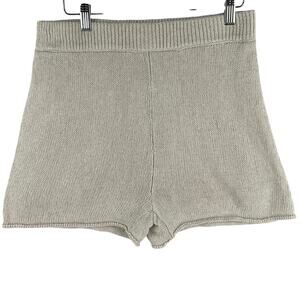 Mod Ref Womens Knit Shorts L Cream High Waist Pull On Linen Blend Sweater Knit